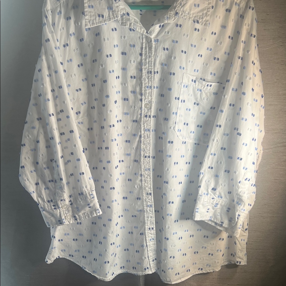Karen Scott White and Blue 100% cotton 3/4 sleeve Too size 3X with nice design - Picture 4 of 7